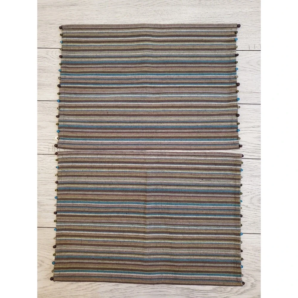 Pier 1 Imports Cotton Brown Spicy Stripe Beaded Placemats Set of 2 20